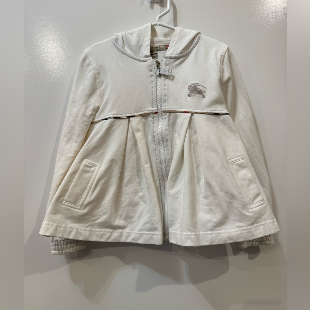 Burberry‎ Girls Kids 6Y Check Trim Cotton Zip Hoodie equestrian plaid luxury